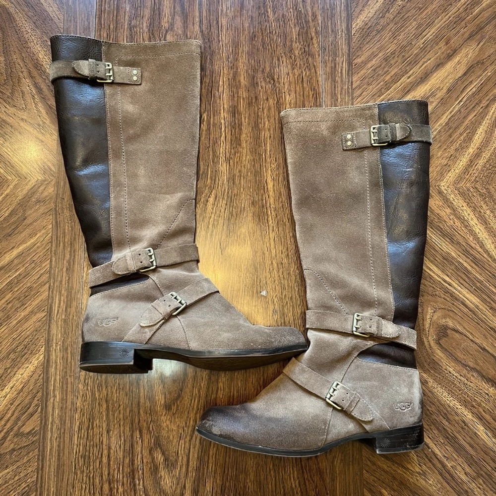 UGG Australia Cydnee Tall Brown Heel Authentic Suede Leather Riding Boots Knee 8